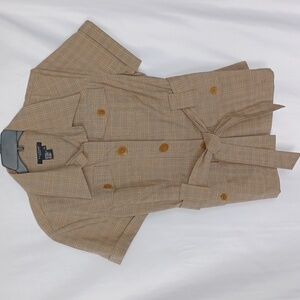 Sandro Plaid Belted Safari Kahki Short Sleeve Jacket XL